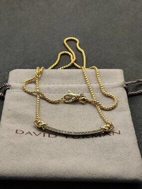 🎀David Yurman Solid Gold Smile Curved Necklace with Full Diamond Setting
